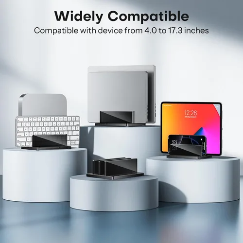 Miniatura 6 de OMOTON Soporte vertical para laptop para escritorio, soporte de acrílico para computadora portátil transparente ajustable para MacBook Pro Air, HP