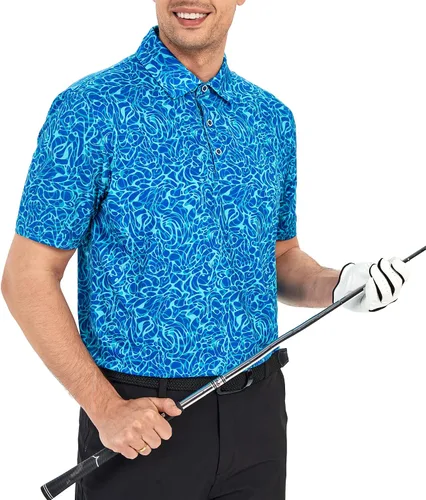 Miniatura 4 de Esabel.C Camisas de golf para hombre, ajuste seco, manga corta, estampado de manga corta, absorbe la humedad