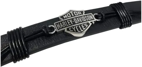 Miniatura 2 de Harley-Davidson Pulsera de cuero para hombre Nut & Coil B&S - Acero Inoxidable, Negro