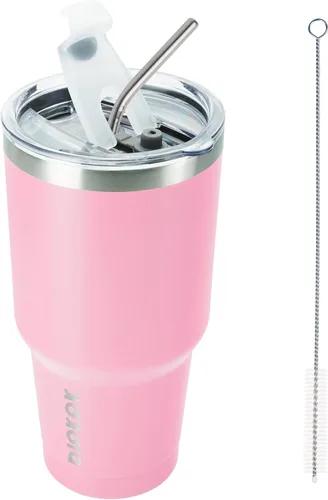 Miniatura 14 de BJPKPK - Vaso de 30 onzas con tapa y pajilla, de acero inoxidable con aislamiento de doble pared al vacío, color azul marino A-Azul Marino-30oz