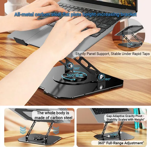 Miniatura 3 de Soporte ajustable para laptop para escritorio, elevador ergonómico giratorio de 360°, soporte plegable para computadora portátil compatible