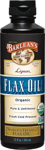 Barlean's Lignan Aceite de linaza de semillas de lino prensadas en frío, 7,230 mg de ácidos grasos ALA Omega-3 para mejorar la salud del corazón,