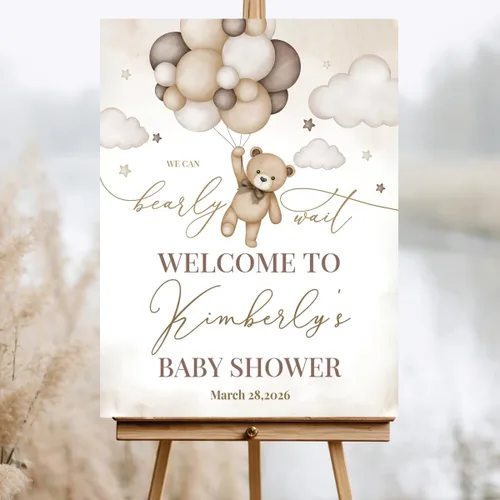 Miniatura 21 de Letrero de bienvenida personalizado para baby shower, letrero de bienvenida para baby shower con osito de peluche, póster personalizado de osito
