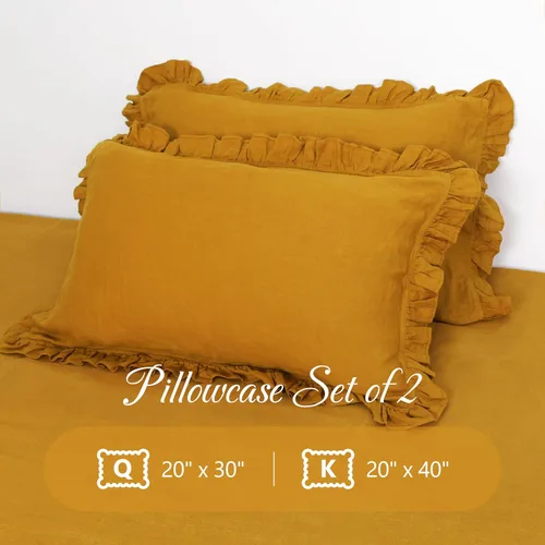 Miniatura 3 de Juego de 2 fundas de almohada de lino con volantes, 100% lino natural francés, fundas de almohada decorativas bohemias con volantes, tamaño King
