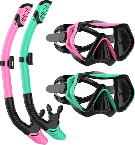 Miniatura 13 de Equipo de esnórquel para adultos, juego de máscara de esnórquel JRing con vidrio templado de 180 grados, gafas antivaho para buceo, esnórquel