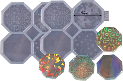 Miniatura 5 de 2 moldes de resina octágono de 1.7 pulgadas, molde de silicona epoxi para carrete de insignias, diseño holográfico de bricolaje