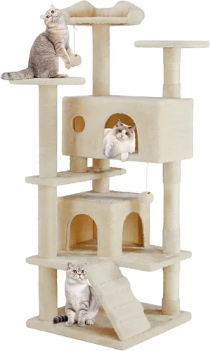 Miniatura 19 de Árbol grande para gatos de 66 pulgadas, torre de árbol para gatos de varios niveles con condominio, perchas, postes rascadores de sisal y hamaca