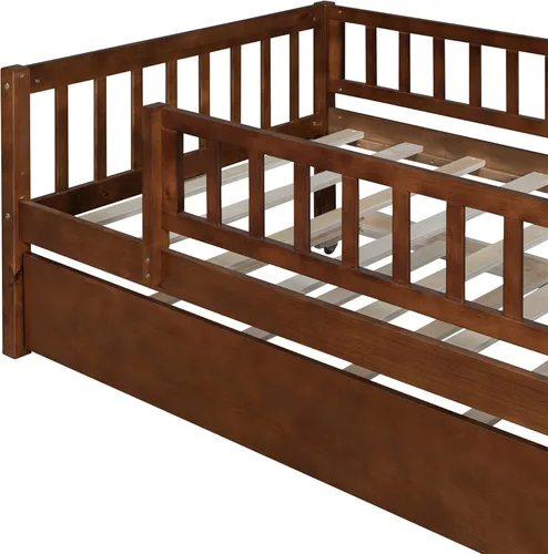 Miniatura 4 de Harper & Bright Designs Sofá cama individual con nido, marco de cama infantil de madera tamaño individual con valla, cama nido individual