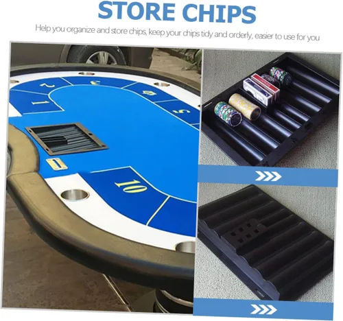 Miniatura 7 de Bandeja de fichas de póquer de plástico para mesa de Texas Holdem organizador de juegos de 14.76 x 9.84 x 1.96 pulgadas, accesorios duraderos