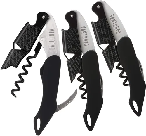 Vintorio Sacacorchos profesional para camareros, llave de vino con agarre ergonómico de goma, abridor de botellas de cerveza y cortador de papel de