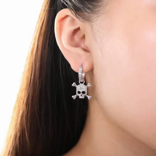 Miniatura 10 de BERRICLE Sterling Silver Cubic Zirconia Skull Dangle, Stud Earrings for Women – Trendy Gothic Sparkle