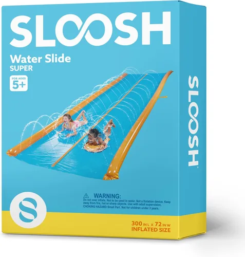 Miniatura 8 de Sloosh Tobogán acuático de doble carril, tobogán de agua resistente de 25 x 6 pies con aspersor y 2 tablas inflables para adultos y niños, fiesta
