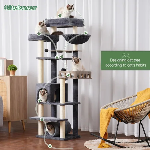 Miniatura 8 de Gitelsnour Árbol para gatos con túnel, torre para gatos de interior, torre alta para gatos con condominio para gatos, estación de alimentos