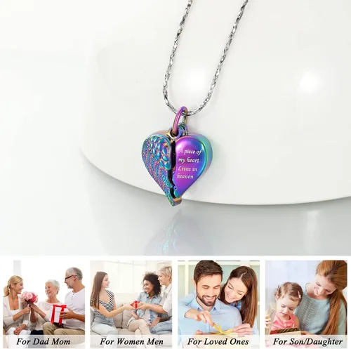 Miniatura 17 de Imrsanl Collar con dije de urna de cremación en forma de corazón para cenizas humanas – Un pedazo de mi corazón vive en el cielo