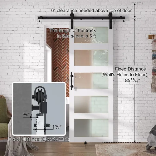 Miniatura 3 de SMARTSTANDARD Puerta de granero de vidrio de 36 x 84 pulgadas con kit de herramientas de 6.6 pies incluido, vidrio de 5 paneles, requiere montaje