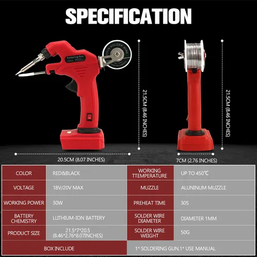 Miniatura 7 de Soldador inalámbrico para batería Milwaukee de 18 V, pistola de soldadura de 30 W, kit de soldador de precalentamiento rápido de 30 segundos