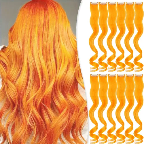 Miniatura 16 de Extensiones de cabello sintético lacio y sintético con clip de 24 pulgadas, para mujeres y niñas, regalo para fiestas, cosplay, rosa