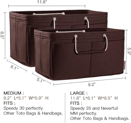 Miniatura 2 de Organizador de bolso, organizador de bolsos de fieltro con múltiples bolsillos, inserto organizador de bolsos con asas, mediano, grande, XL, Gris