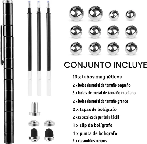 Miniatura 3 de Bolígrafo magnético de juguete antiestrés - Regalo de descompresión para niños y adolescentes, edades 8-12 años Negro