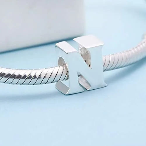 Miniatura 2 de Dijes del alfabeto para pulseras Pandora de plata de ley 925, letra inicial A-Z, cuentas del alfabeto para mujeres y niñas