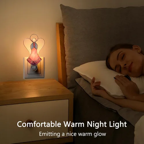 Miniatura 8 de Luz nocturna de ángel enchufable con vitrales rosados, plateados, cromados, enchufables a la pared, para decoración de enchufe de pared, luces
