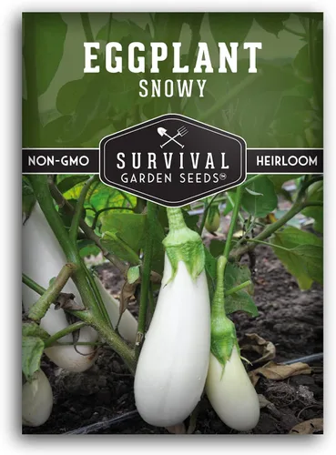Semillas de berenjena nevada para plantar, berenjena blanca con sabor dulce suave para jardines, contenedores y cultivo de patio, semillas de jardín