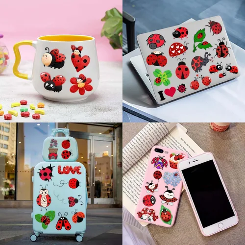 Miniatura 6 de 96 tatuajes temporales precortados de mariquita para niños, lindos tatuajes de insectos de Lady Beetle, recuerdos de fiesta, decoraciones