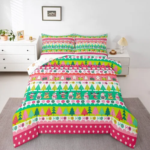 Miniatura 44 de Erosebridal Juego de edredón de Papá Noel tamaño matrimonial para niños y niñas, edredón de plumón de Feliz Navidad, juego de ropa de cama