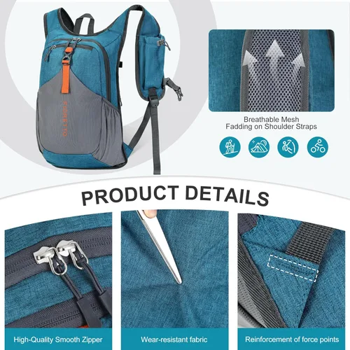 Miniatura 6 de FIORETTO Mochila de senderismo de 15L para mujeres y hombres, mochila mini plegable, mochila ligera pequeña para acampar, viajar al aire libre
