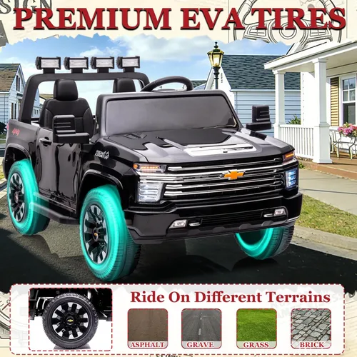 Miniatura 4 de NEWQIDA Coche eléctrico de 24 V para niños con control remoto, licencia Chevrolet Silverado HD, batería de 7ah, vehículo de juguete tipo Ride-on