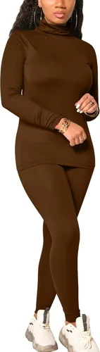 Miniatura 38 de Mokoru Conjunto deportivo de 2 piezas para mujer, camiseta de manga larga con cuello alto, pantalones de entrenamiento