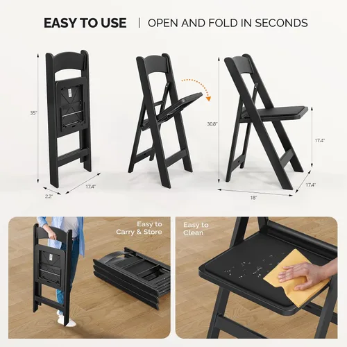 Miniatura 3 de VINGLI Sillas plegables de resina con cojín, silla plegable de plástico con cómodos asientos acolchados, perfectas para fiestas y eventos en Negro