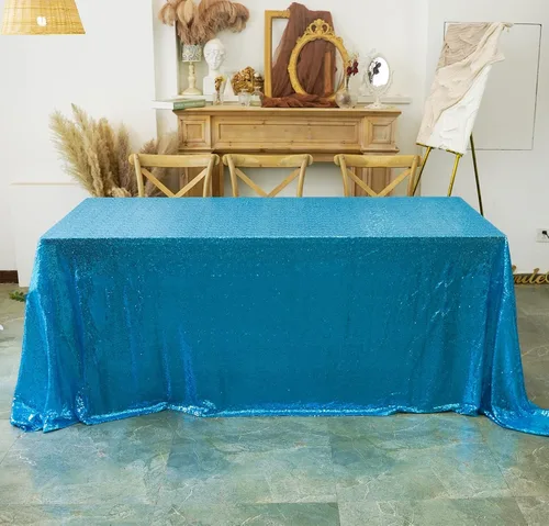 Miniatura 2 de Mantel de lentejuelas de 60 x 102 pulgadas, azul bebé, para boda, fiesta, despedida de soltera, rectangular