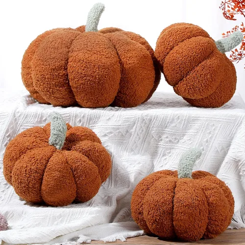 Miniatura 4 de Kajaia 4 almohadas de otoño decorativas de calabaza de Acción de Gracias, almohada de otoño de 11 pulgadas, 7 pulgadas, cojín 3D de Acción de Marrón