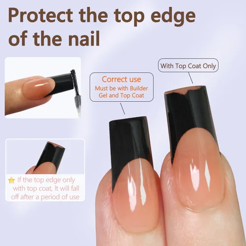 Miniatura 5 de Misssix Puntas de uñas de gel francesas negras, 240 piezas de puntas francesas de uñas postizas largas cuadradas, no es necesario limar, puntas 3