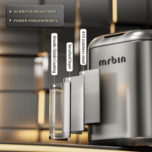 Miniatura 4 de MRBIN Cubo de basura de metal de absorción automática para baño, cubo de basura sin contacto con tapa, bote de basura delgado de 3.2 galones