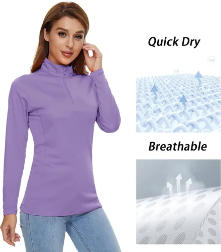 Miniatura 6 de CRYSULLY Camisas de manga larga para mujer, protección solar, cremallera de 14, de verano, de secado rápido