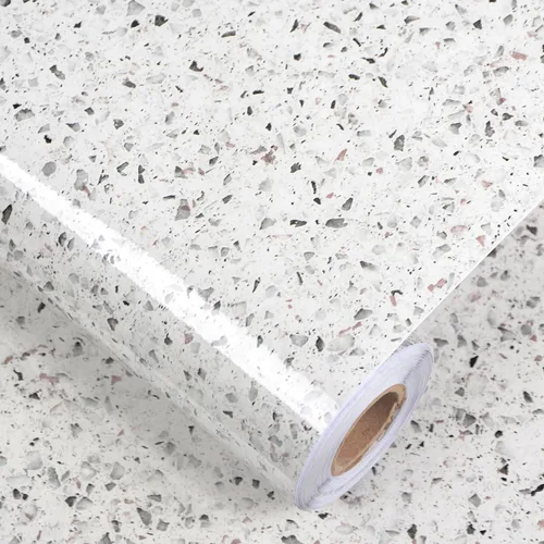 Miniatura 10 de Papel de contacto de terrazo gris y blanco de 88 x 16 pulgadas, papel adhesivo de granito para encimera de cocina, papel tapiz adhesivo