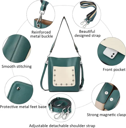Miniatura 6 de BROMEN - Bolsa de mano de cuero para mujer, bolsa de hombro, bolsa bandolera