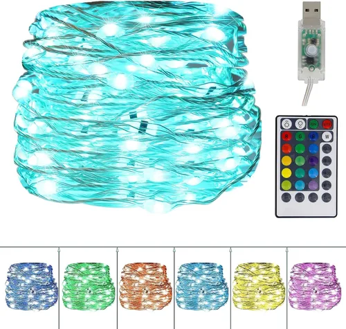 Miniatura 7 de Twinkle Star Guirnalda de luces de alambre de cobre de 100 luces LED de 33 pies Luces de Cadena de Hadas 8 modos, alimentada por USB, con control
