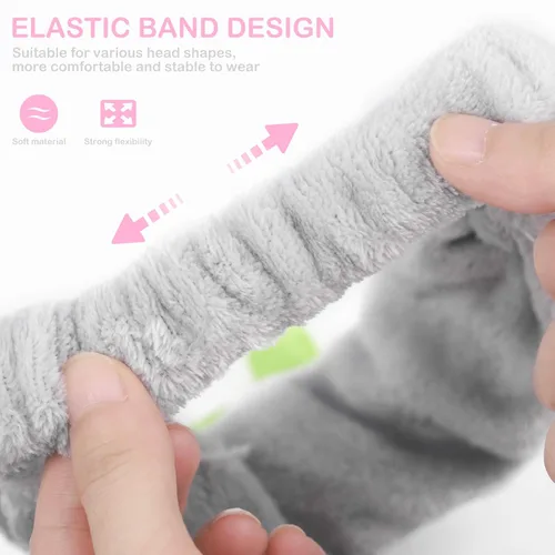 Miniatura 4 de Lurrose 3 diademas elásticas de felpa Sprout para maquillaje, para ducha, lavado de cara, banda deportiva para el pelo para niñas y mujeres