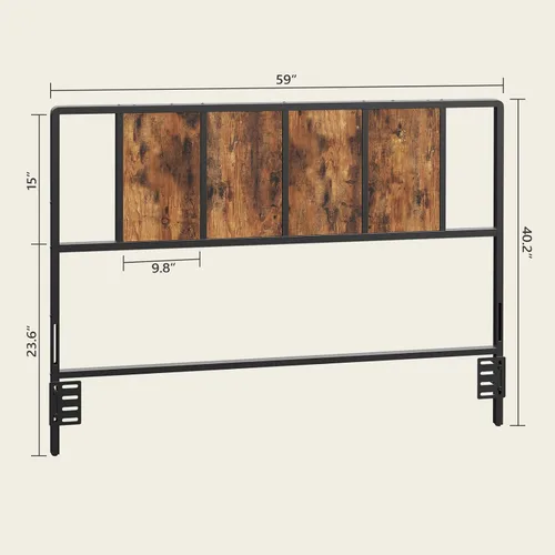 Miniatura 3 de MAHANCRIS Cabecera tamaño Queen solamente, cabecera de metal con adaptadores, estilo industrial minimalista para camas tamaño Queen, marrón rústico