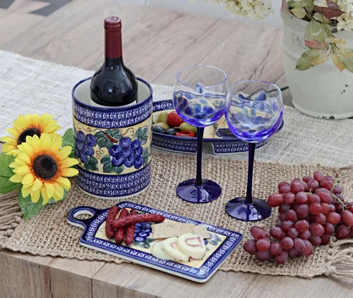 Miniatura 2 de Blue Rose Polish Pottery – Juego de copas de vino grandes con confeti azul cobalto – 8.75 pulgadas de alto – cristalería polaca soplada a mano