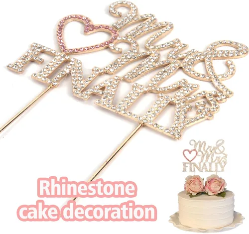 Miniatura 3 de Finally Mr & Mrs - Decoración de pastel de diamantes de imitación de boda dorada y rosa, perfecta para despedidas de soltera, compromiso, bodas
