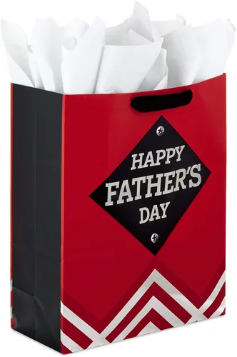 Hallmark Bolsa de regalo extragrande para el día del padre de 15 pulgadas con papel de seda (rojo, negro y plateado, feliz día del padre)