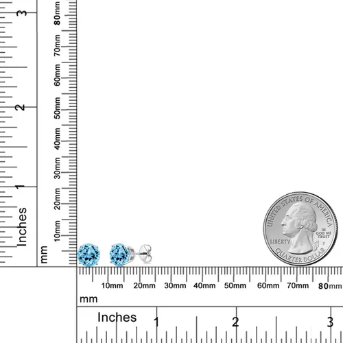 Miniatura 147 de Gem Stone King Aretes de plata de ley 925 con piedra natal redonda de 0.276 in para mujer