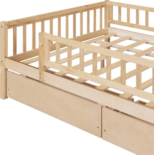 Miniatura 4 de Bellemave Estructura de cama tamaño completo con barandillas de protección y cajones de almacenamiento, camas infantiles de madera estilo Montessori