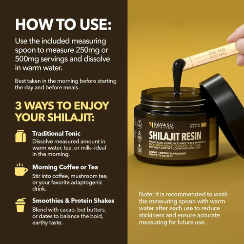 Miniatura 6 de Resina Shilajit del Himalaya con ácido fúlvico, ácido húmico y más de 80 oligominerales – 500 mg de Shilajit de grado dorado para hombres y mujeres