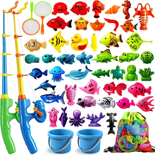 CozyBomB™ Juego de juguetes magnéticos de pesca para niños | Juego de mesa de agua, piscina para niños, caña de pescar, red, peces flotantes de