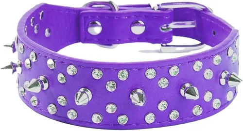 Miniatura 6 de Collar de perro de piel sintética con diamantes de imitación, suave y ajustable para perros medianos y grandes (S, negro)